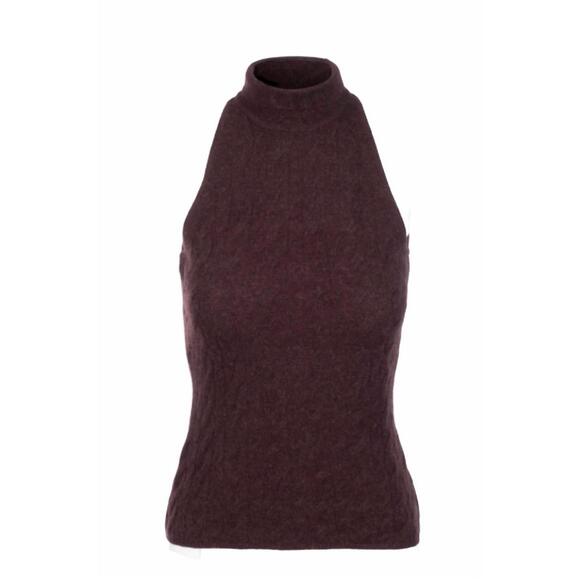 NEW NAADAM women's coastal cashmere sleeveless cable turtleneck top in heathered